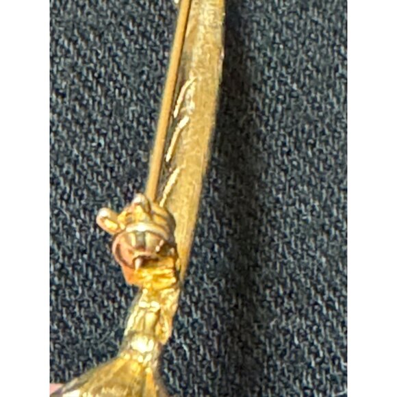 Vintage Gold Tone Brooch With Turquoise & Gold Chain And Turquoise Tassel - Picture 6 of 10